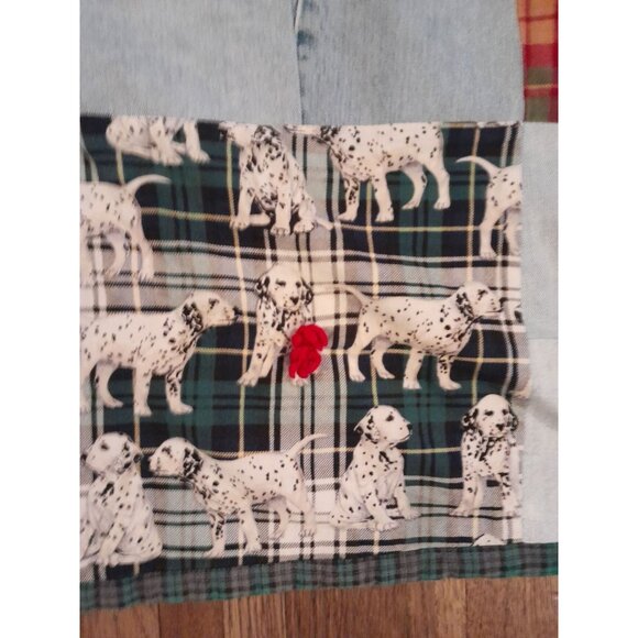 Handmade 24.5" x 52.5" Cabincore Cowboy Western Denim Hunting Dogs Cozy Quilt - Picture 3 of 12